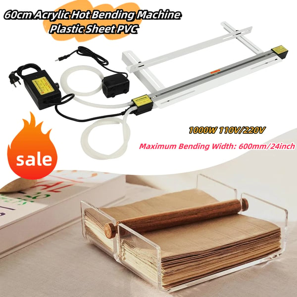 Akryl varmebukkemaskine - PVC pladebøjer - Bukkebredde 60 cm - 1000 W - EU-stik 220 V - Med stativ - Lysebrun