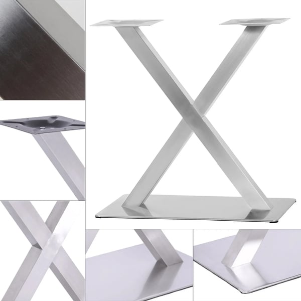 Bordben i rustfrit stål - X-formet bordbase - Højde 72 cm - Stabil gulvstående - Til rundt spisebord - Børstet sølv