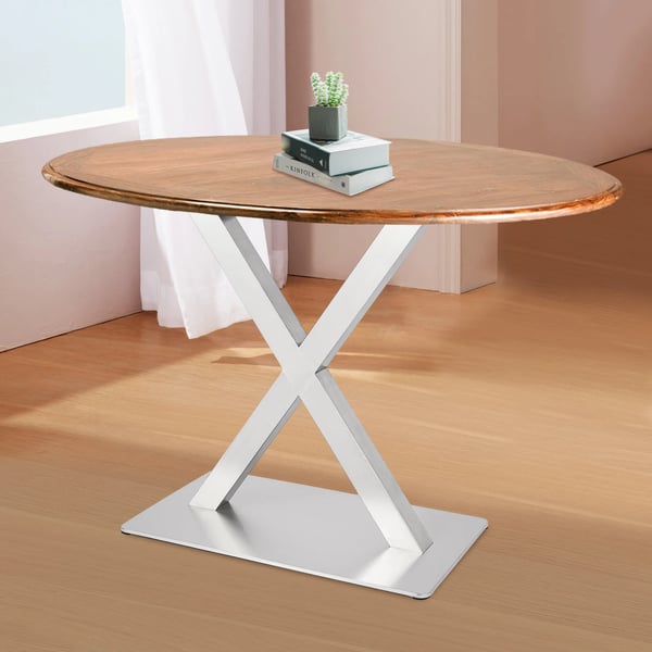 Bordben i rustfrit stål - X-formet bordbase - Højde 72 cm - Stabil gulvstående - Til rundt spisebord - Børstet sølv