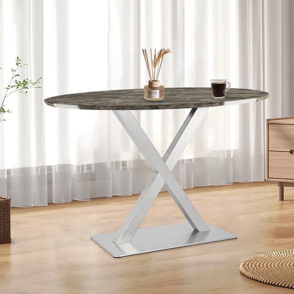Bordben i rustfrit stål - X-formet bordbase - Højde 72 cm - Stabil gulvstående - Til rundt spisebord - Børstet sølv