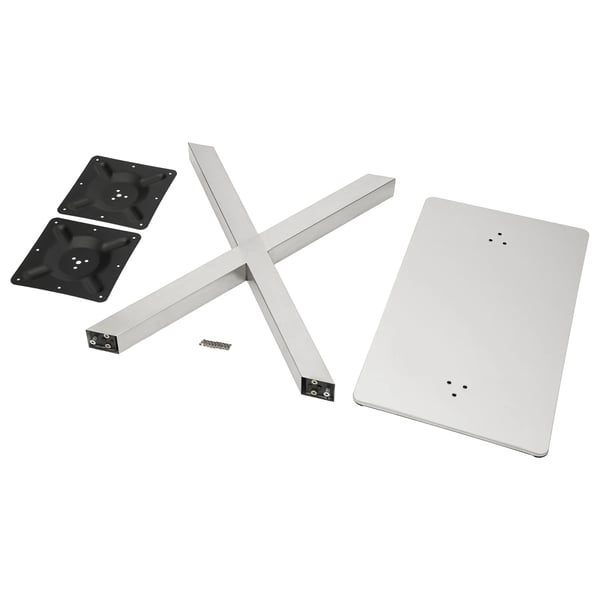 Bordben i rustfrit stål - X-formet bordbase - Højde 72 cm - Stabil gulvstående - Til rundt spisebord - Børstet sølv