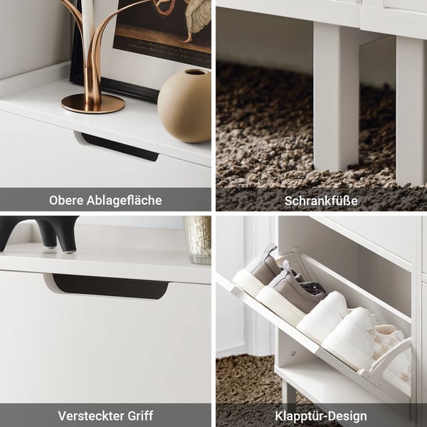 Skoskab - FSR151-H - Smalt, Tre klaplåger, Seks hylder, Træ, Moderne, Samles selv - Hvid