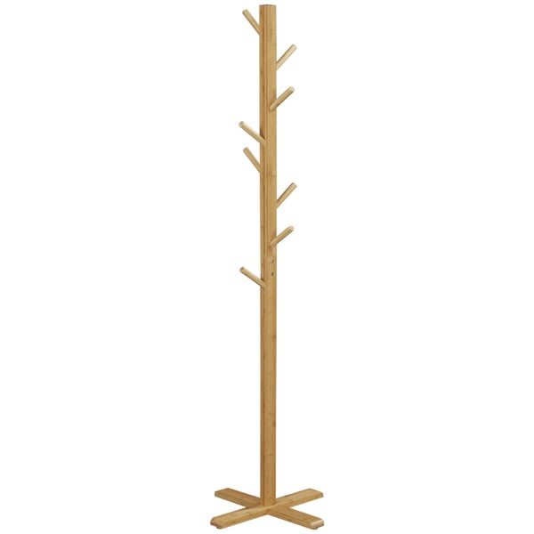 Bambu klädhängare - Klädställ - 8 Krokar - Trädform - 49,5 x 49,5 x 178 cm - För Hall/Entré - Natur