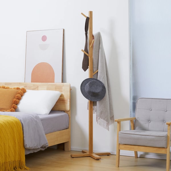 Bambu klädhängare - Klädställ - 8 Krokar - Trädform - 49,5 x 49,5 x 178 cm - För Hall/Entré - Natur