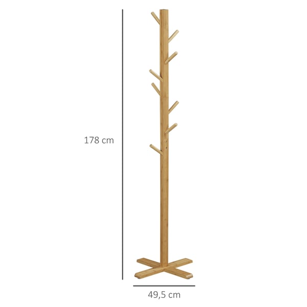 Bambu klädhängare - Klädställ - 8 Krokar - Trädform - 49,5 x 49,5 x 178 cm - För Hall/Entré - Natur