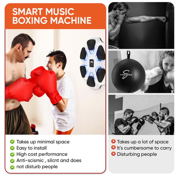 Smart musik-boksemaskine - Væg-målskive - Reaktionstræning - Hjemmetræning - Voksne & Børn - Hvid