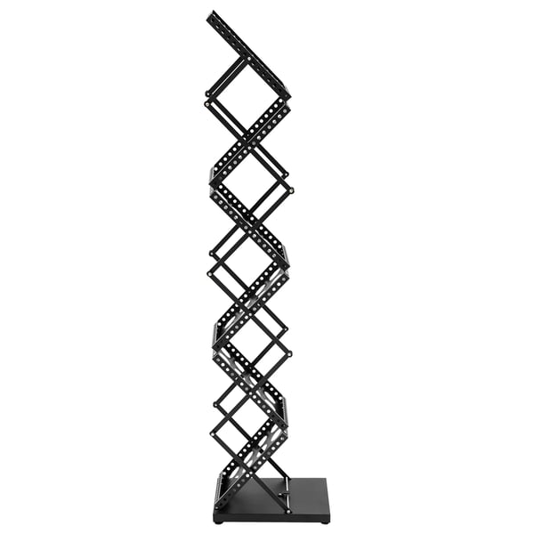 Magasinholder - Gulvstander til brochurer - A4 6 Rum - Sammenklappelig - Metalramme - Mål 27,5×39×161 cm - Sort
