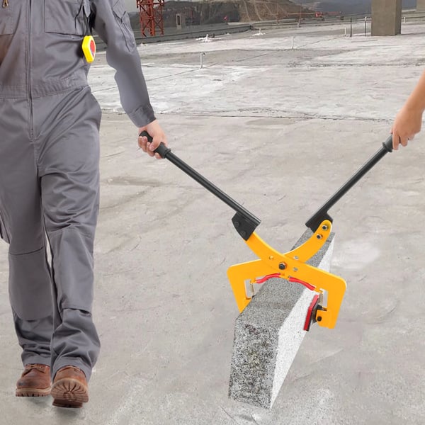 Sten- og pladeløfter – Manuel og ophængbar klemme – Åbning 8–30 cm – Max 200 kg – Q355 manganstål med gummi – Håndtag 45,5 cm – Gul