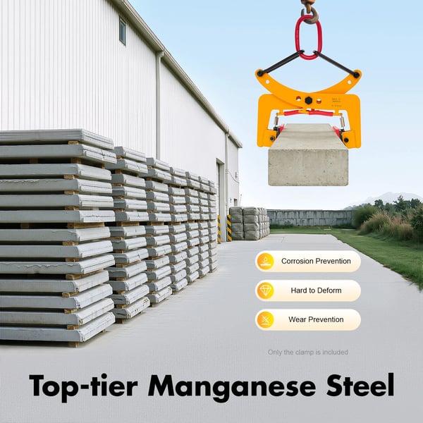 Stenplade løfteklemme, Pladeløfter - Justerbar tang - Bæreevne 300 kg - Åbning 6–24 cm - Dobbelt håndtag 45,5 cm - 10,45 kg - Gul
