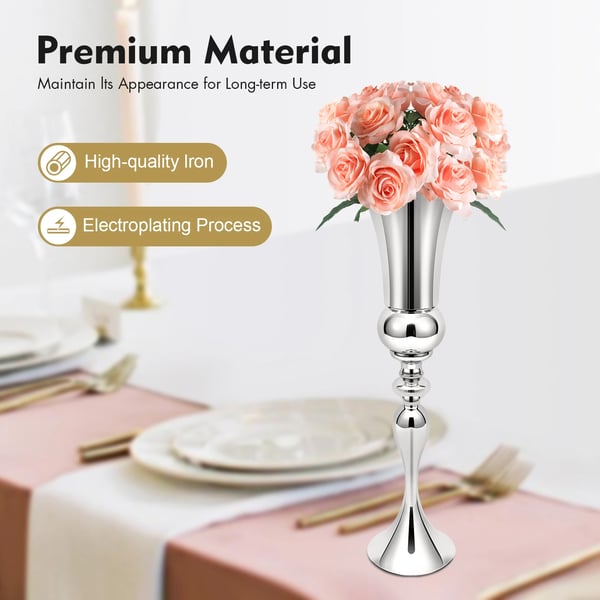 Dekorativ Vase - Bordvase til Blomster - Sæt med 2 - 20×74 cm (D×H) - Jern med Skumindsats - Til Bryllupsborddekoration - Til Boligindretning - Hvid