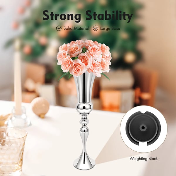 Dekorativ Vase - Bordvase til Blomster - Sæt med 2 - 20×74 cm (D×H) - Jern med Skumindsats - Til Bryllupsborddekoration - Til Boligindretning - Hvid
