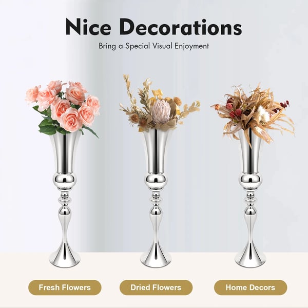 Dekorativ Vase - Bordvase til Blomster - Sæt med 2 - 20×74 cm (D×H) - Jern med Skumindsats - Til Bryllupsborddekoration - Til Boligindretning - Hvid