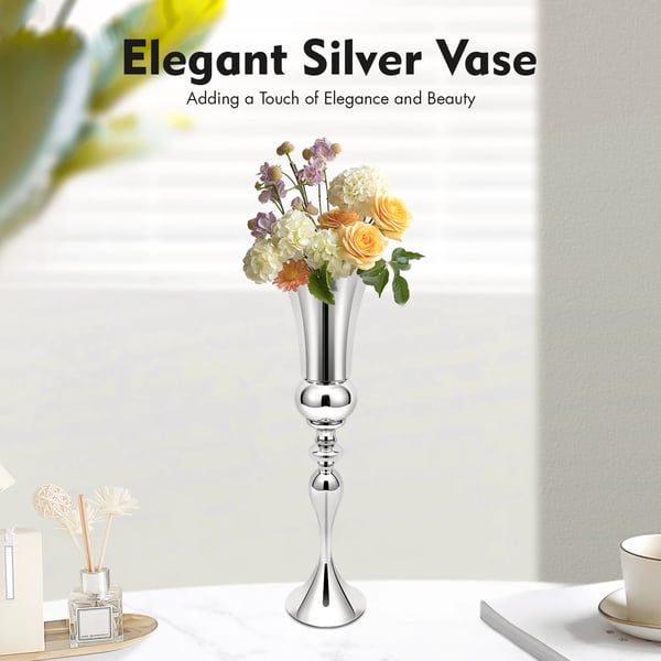 Dekorativ Vase - Bordvase til Blomster - Sæt med 2 - 20×74 cm (D×H) - Jern med Skumindsats - Til Bryllupsborddekoration - Til Boligindretning - Hvid