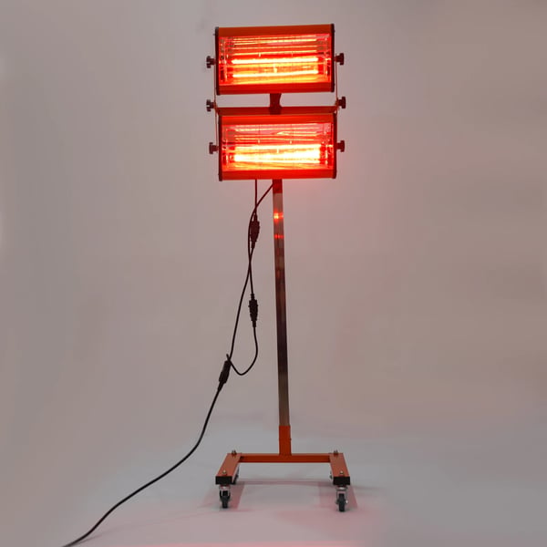 IR lak-tørrer - dobbelt IR-hærdelampe på stativ med hjul - 2000 W - 220 V - 360° rotation - Timer 0–60 min - Tørreareal 0,8×0,6 m - Orange