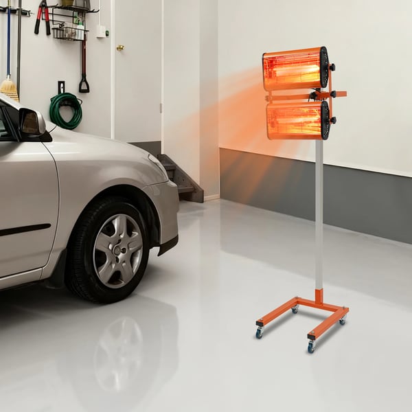 IR lak-tørrer - dobbelt IR-hærdelampe på stativ med hjul - 2000 W - 220 V - 360° rotation - Timer 0–60 min - Tørreareal 0,8×0,6 m - Orange