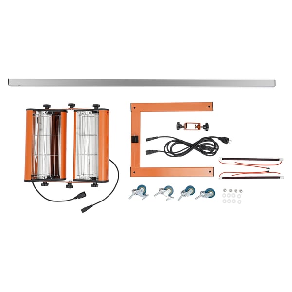 IR lak-tørrer - dobbelt IR-hærdelampe på stativ med hjul - 2000 W - 220 V - 360° rotation - Timer 0–60 min - Tørreareal 0,8×0,6 m - Orange
