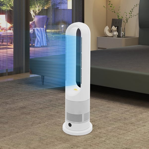 Ventilator uden blade - Varme og køling - Fjernbetjening 3–5 m - 20W/1200W - 220 V 50 Hz - Timer 0–9 t - Luftmængde 620 l/s - Lysegrå