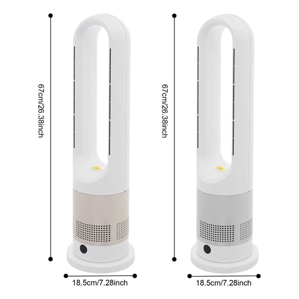Ventilator uden blade - Varme og køling - Fjernbetjening 3–5 m - 20W/1200W - 220 V 50 Hz - Timer 0–9 t - Luftmængde 620 l/s - Lysegrå