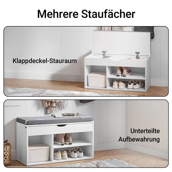 Skobænk - FSR45 Skoreol - Med Siddepude - Træ - Moderne Minimalistisk - 80x46x30 cm - Hvid