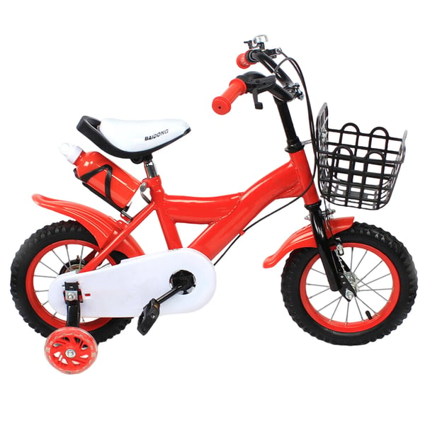 Børnecykel - Hjul 30 cm - Med støttehjul - Kurv & flaskeholder - Ramme i kulstofstål - Alder 2–4 år - Rød