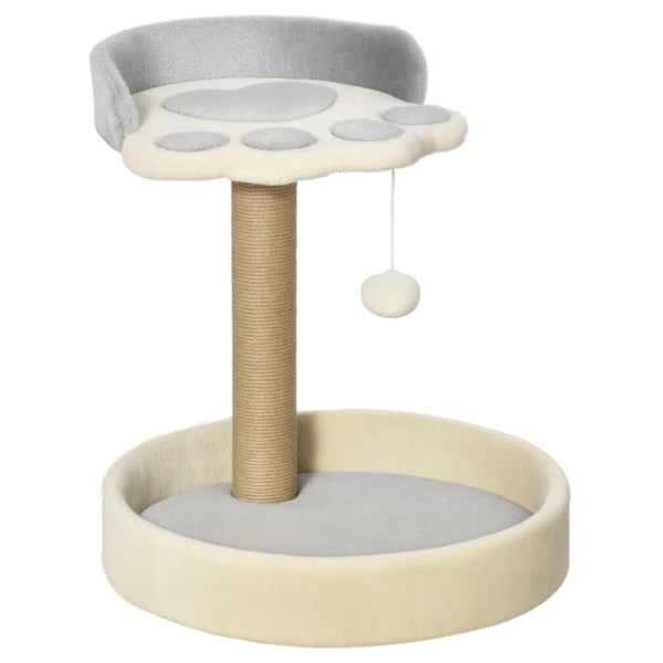 Kattklösträd - Klättertorn - 4 Nivåer - 2 Bäddar - Jutepelare - Hängande Leksak - 41×41×44 cm - Ljusgrå
