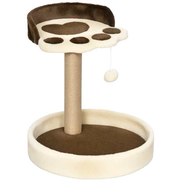 Kattklösträd - Klättertorn - 44 cm Höjd - Fyra Nivåer - 2 Liggplatser - Jutepelare - Hängande Leksak - 41x41 cm Bas - Brun