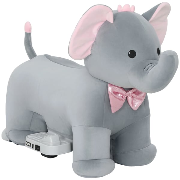Elektrisk Elefant - Rid-djur - 6 V batteri - Musik - Mjuk plysch - Tysta PU-hjul - Pedaldrift framåt - 1,5–5 år - Grå