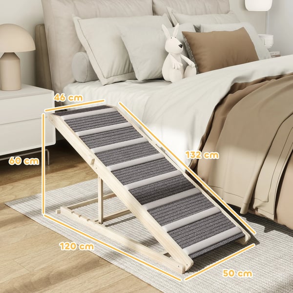 Hundramp - Säkerhetsramp - Hopfällbar - Höjdjusterbar - Halkfri Matta - Trä - 100×50×50 cm - Natur och Grått Trä