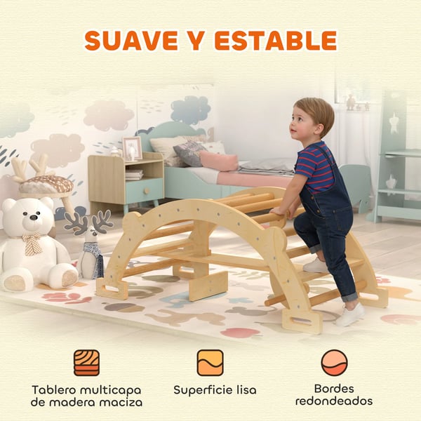 Montessori klätterställning - 2-i-1 klätterbåge & gunghäst - För barn 2–4 år - Trä - 110×52×45 cm - Naturträ