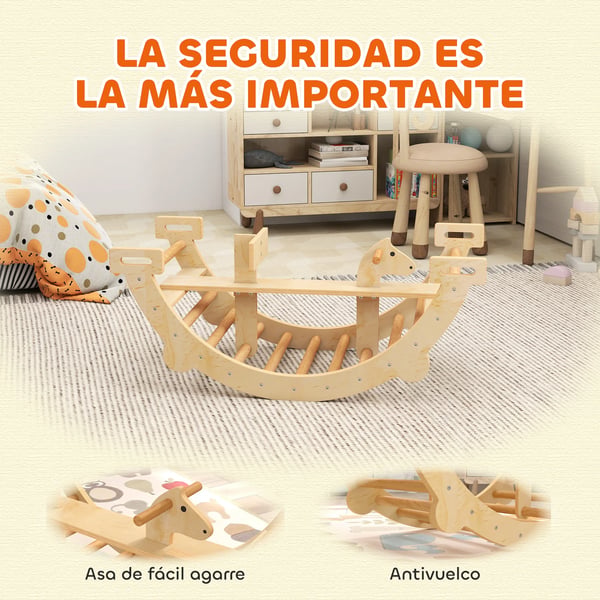 Montessori klätterställning - 2-i-1 klätterbåge & gunghäst - För barn 2–4 år - Trä - 110×52×45 cm - Naturträ