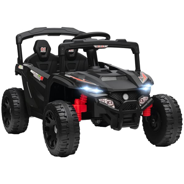 Elbil för barn - Åkbil 12V - Två Motorer - Fjärrkontroll 2,4G - Bakre Fjädring - Strålkastare & Musik - Storlek 88×57,5×55,5 cm - Svart