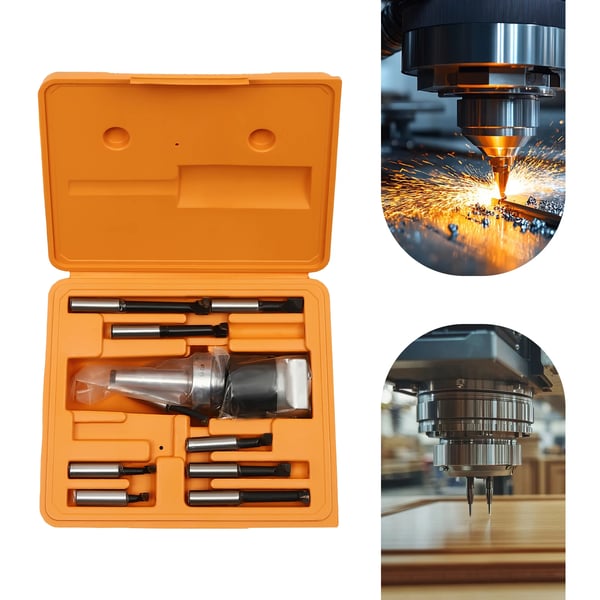 Udboringshoved-sæt - MT2-F1 - 9 dele - M12 gevind - Udboringsområde 10–125 mm - Karbid - Til fræse- & boremaskiner - Orange