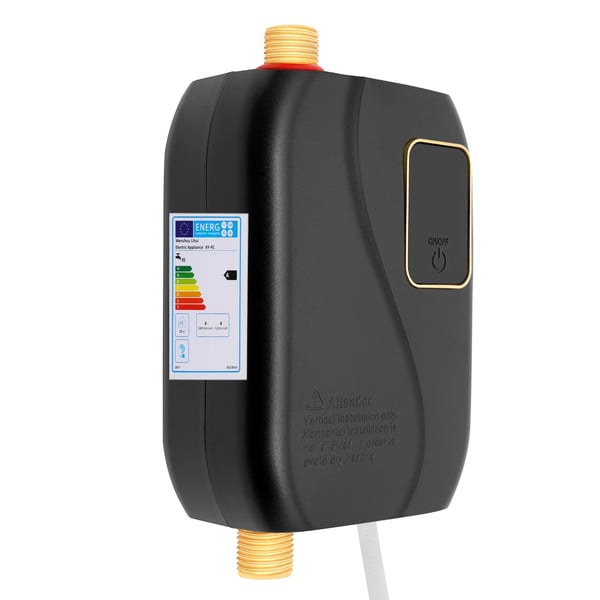 Elektrisk gennemstrømsvandvarmer - Vægmonteret - 3500 W - 25–50 °C - Kompakt 12×20 cm - 1,27 cm Rør (DN15) - Køkken og Badeværelse