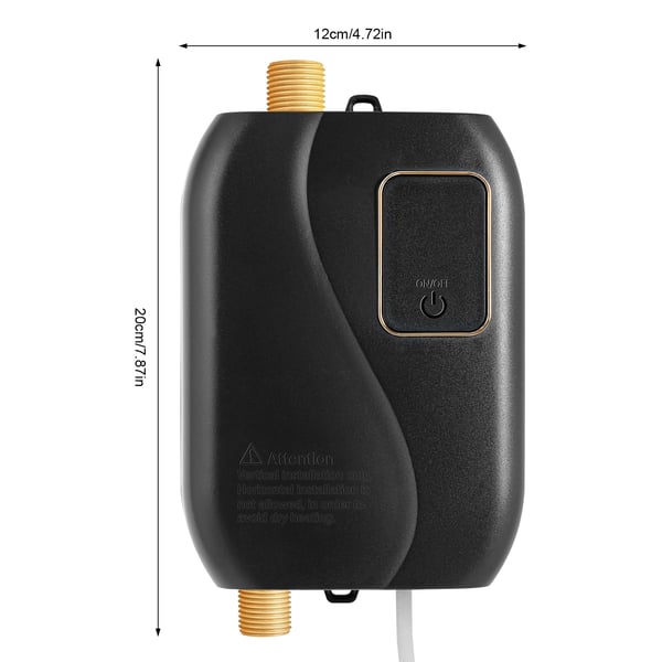 Elektrisk gennemstrømsvandvarmer - Vægmonteret - 3500 W - 25–50 °C - Kompakt 12×20 cm - 1,27 cm Rør (DN15) - Køkken og Badeværelse