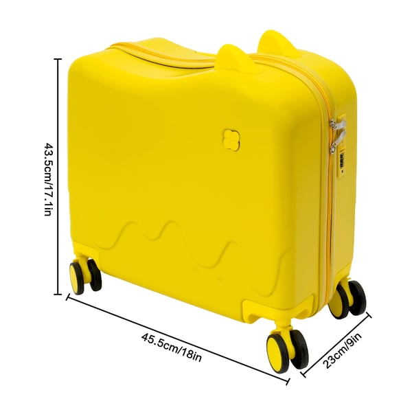 Lasten ajettava matkalaukku - 45 cm - 4 kääntyvää pyörää - Koodilukko (000, nollattava) - Teleskooppikahva - 37 l - 3–6 v - Keltainen