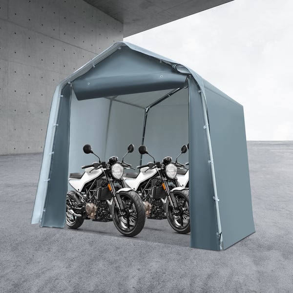 Udendørs cykel-/motorcykelgarage - Bærbart opbevaringstelt - 2,4 x 2,4 x 2,4 m - 5,7 m² - Rulledør - Vandtæt 2000 mm H2O - PE-dug - Grå