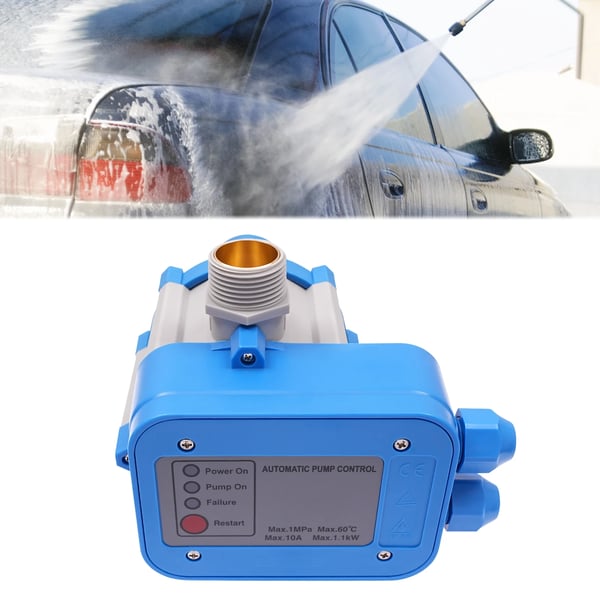 Automatisk tryckregulator för vattenpump - Pumpkontroller - 220–240 V - Starttryck 1,5 bar - Arbetstryck 10 bar - Självsugande - Blå