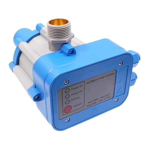 Automatisk tryckregulator för vattenpump - Pumpkontroller - 220–240 V - Starttryck 1,5 bar - Arbetstryck 10 bar - Självsugande - Blå