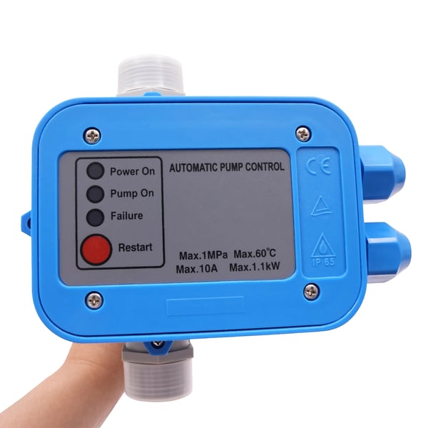 Automatisk tryckregulator för vattenpump - Pumpkontroller - 220–240 V - Starttryck 1,5 bar - Arbetstryck 10 bar - Självsugande - Blå