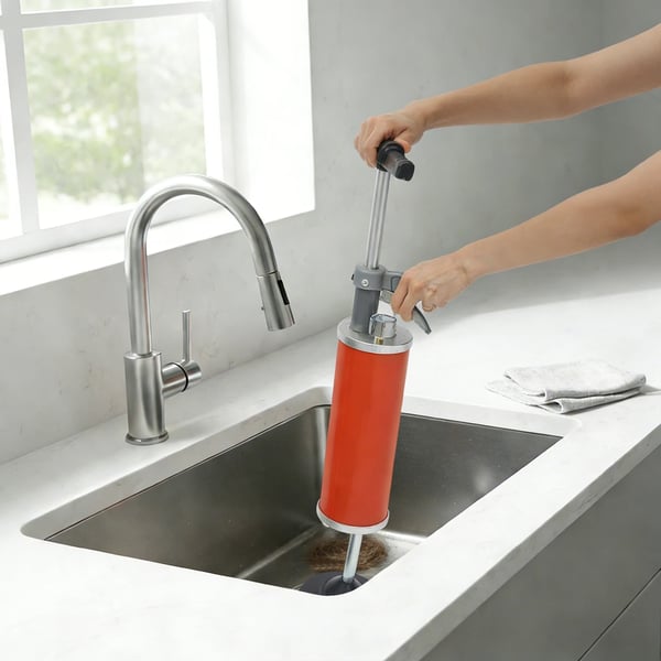 Bærbar trykluft-afløbsrenser - Toilet- og afløbsoplukker - Manometer - 3 L luftbeholder - 0–1 MPa, max 0,7 MPa - 60 cm slange - Flerfarvet