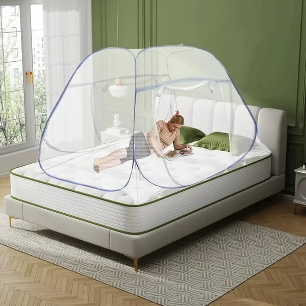 Myggenet - Dobbelt Åbning - Sammenklappeligt, Let & Bærbart - Mål 180 x 200 x 145 cm - Polyester & Ståltråd - Insekticidbehandlet