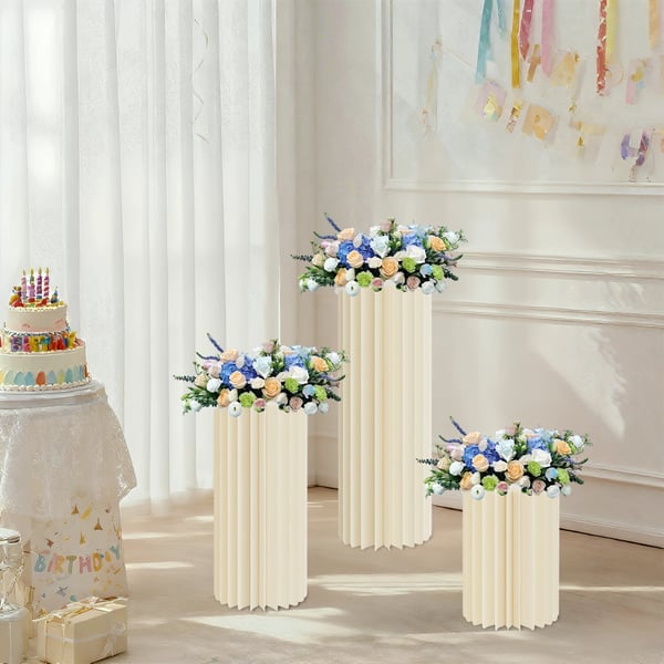 Blomsterstand i pap - Bryllupsblomsterstand - 3-pak - 40/60/80 cm højde - Med PVC-panel - 44 papirark - Selvmontering