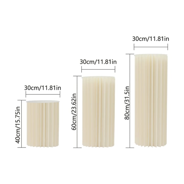 Blomsterstand i pap - Bryllupsblomsterstand - 3-pak - 40/60/80 cm højde - Med PVC-panel - 44 papirark - Selvmontering