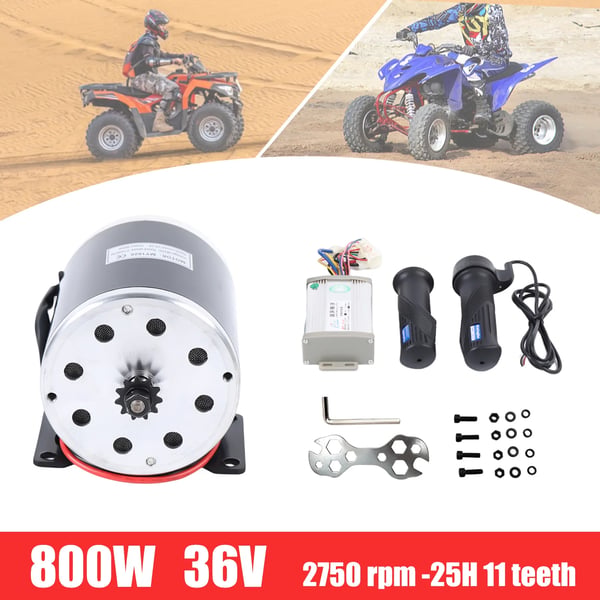 Sähkömoottorisarja - MY1020 800W 36V DC - Harjallinen - Ohjain ja kaasukahva - Kierrosluku 2750 r/min - Ratas 25H 11T - Skootteri, kart, ATV - Musta