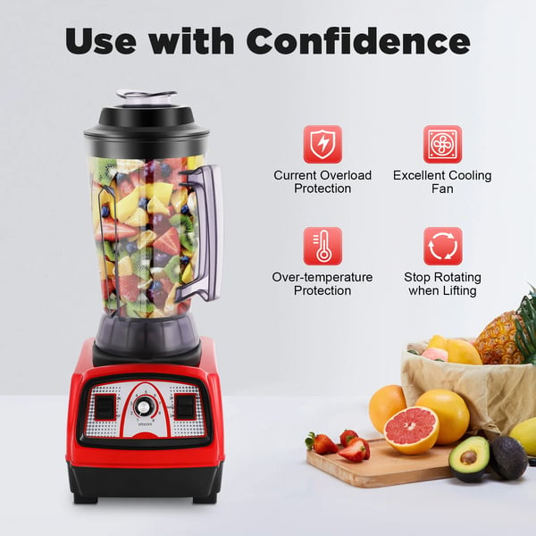 Professionel blender - Bordblender - Kapacitet 4 L - 2200 W - 26.000 omdr./min - Rustfri stålkande og knive - 220 V - Tåler opvaskemaskine - Rød