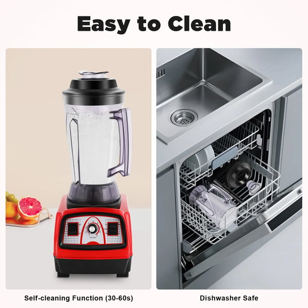 Professionel blender - Bordblender - Kapacitet 4 L - 2200 W - 26.000 omdr./min - Rustfri stålkande og knive - 220 V - Tåler opvaskemaskine - Rød