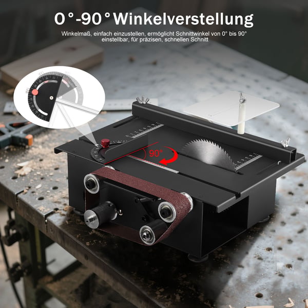 Mini bordrundsav - Med båndsliber - 300 W - 4 savklinger 0,1–3 mm - Til DIY, håndværk & modelbyg - Sort