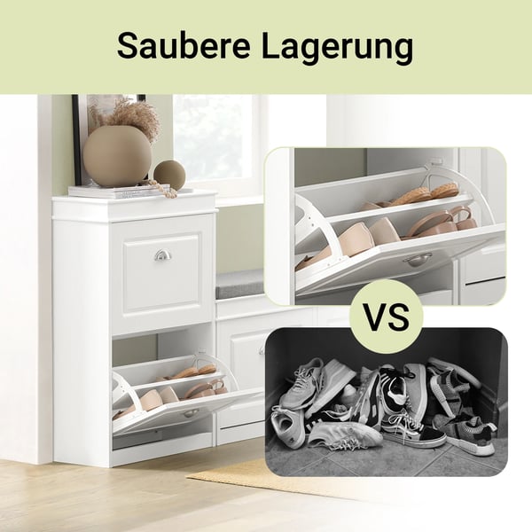 Skoskab & Skoreol - FSR78 - 2 Klaplåger - 4 Hylder - Træ - Moderne Minimalistisk - Kræver Montering - Hvid