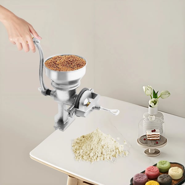 Manuel korn- og kaffekværn - Håndkværn - Justerbar formalingsgrad - Støbejern - Bordklemme op til 4,5 cm - Kapacitet 0,5 kg - Lysegrå