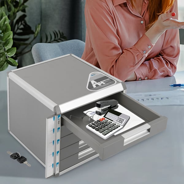 Skrivebordsorganizer - Skuffeorganizer - Aluminiumlegering - Låsbar - 31,5×35×29,8 cm - Til kontorartikler og dokumenter - Flerfarvet